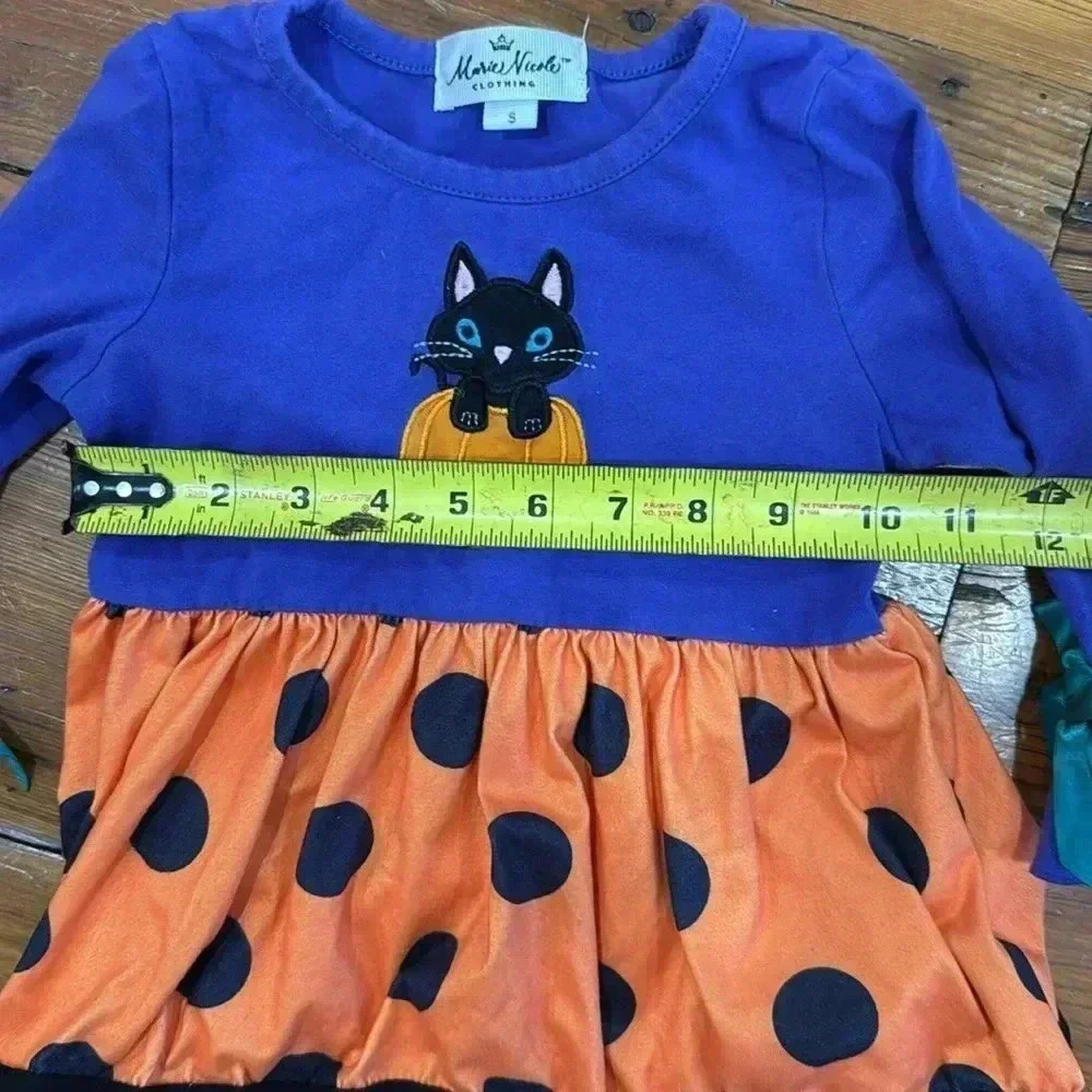Marie Nicole Purple Cat Halloween Pumpkin Polka Dot Top Shirt size small 3T